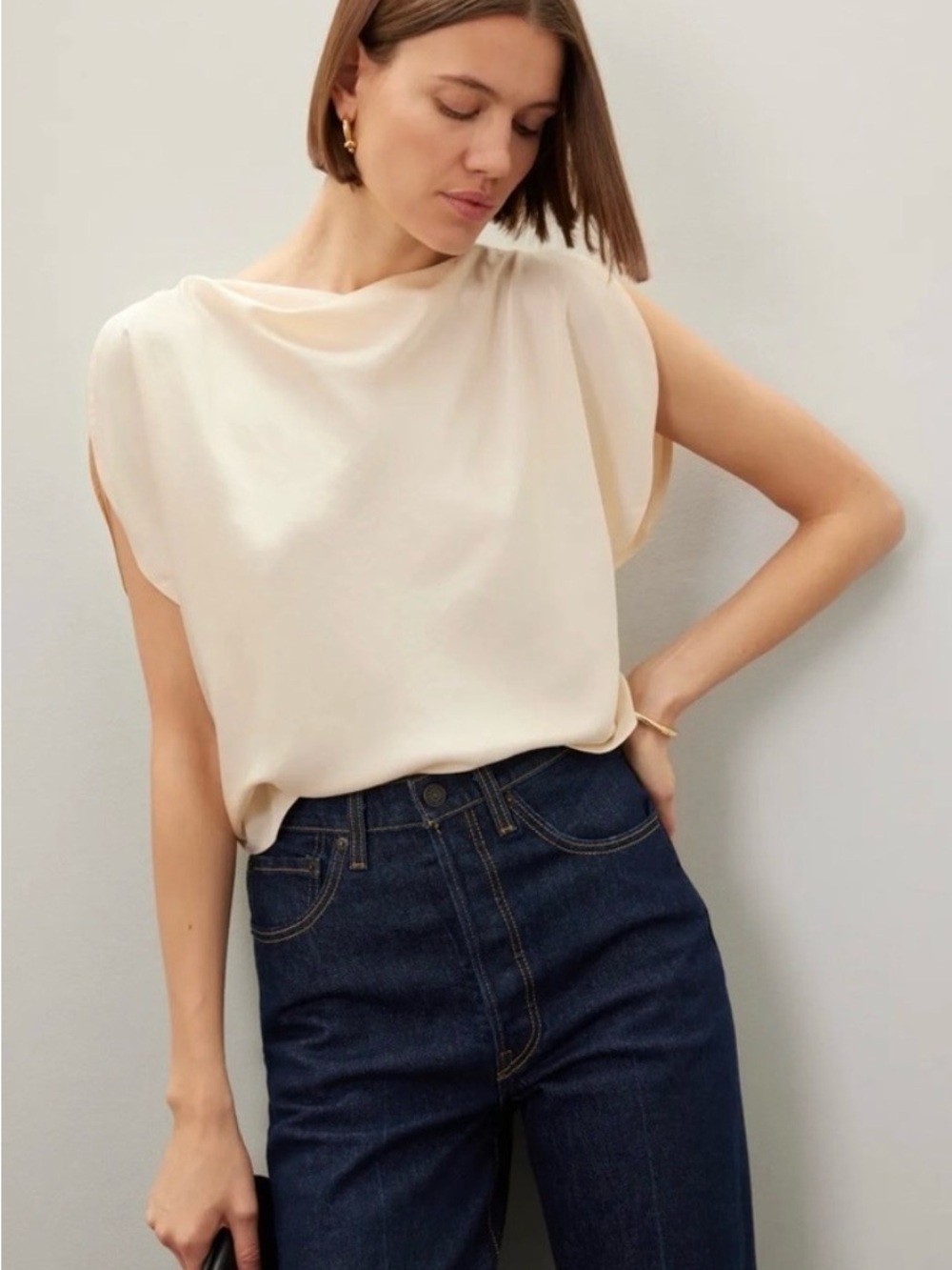 A.L.C. Sleeveless Drape-Front Shell Top - Cream